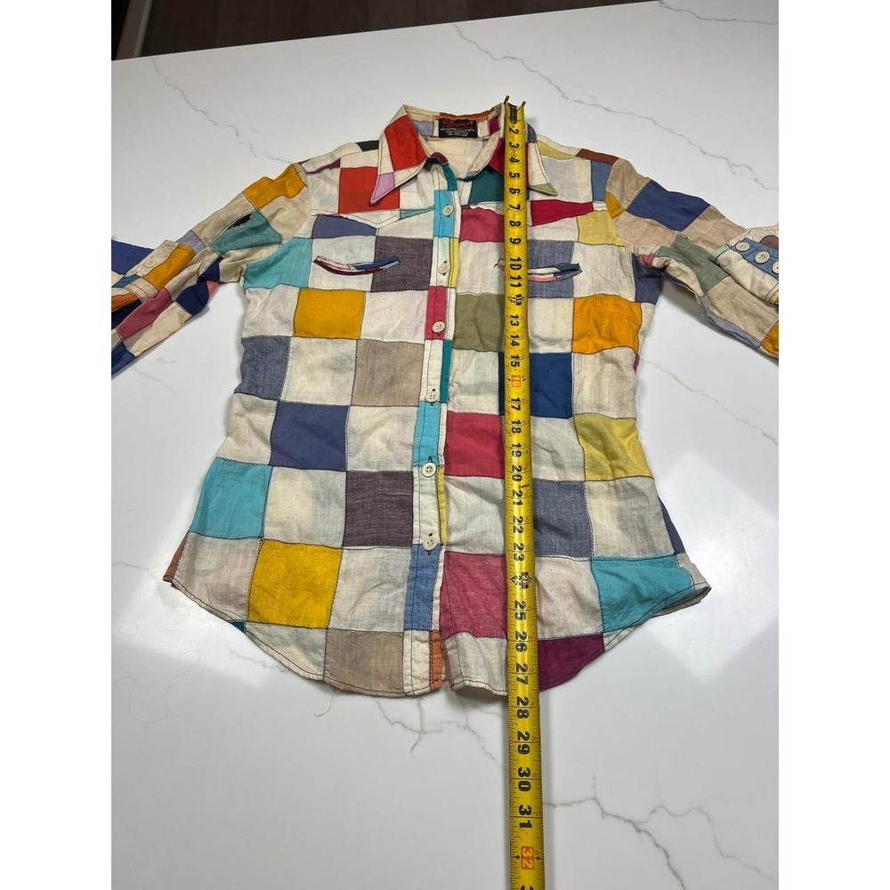 indian madres Patchwork Shirt Multi Color Cotton Vintage 60s 70s Distressed - Picture 7 of 8